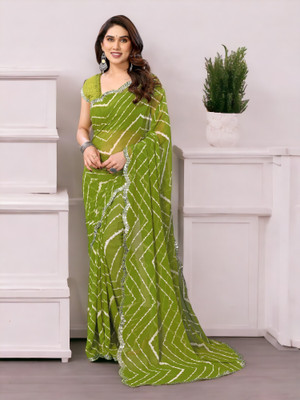 Moda Rapido Printed Bollywood Georgette Saree(Light Green, Green, White)