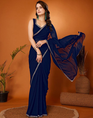 Satrani Embellished Bollywood Georgette Saree(Blue)
