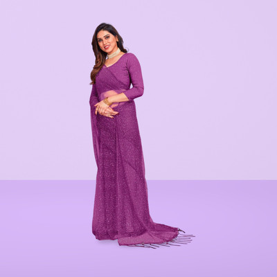BHAGWATI ART Self Design Bollywood Net Saree(Purple)