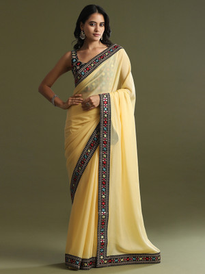 Divastri Embellished Bollywood Georgette Saree(Yellow)