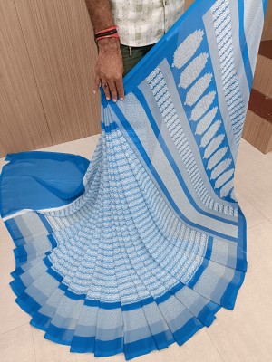 SHARIRI Printed, Self Design Daily Wear Georgette Saree(Light Blue)