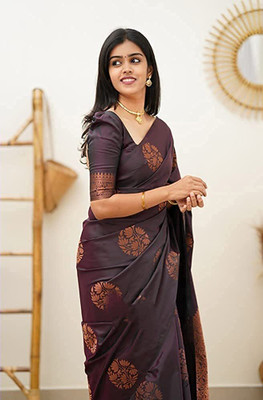 VAKHARIYAFAB Woven, Solid/Plain Kanjivaram Art Silk, Pure Silk Saree(Purple)