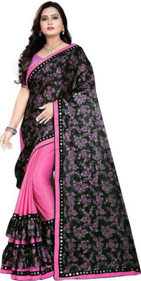 fentik.com Solid/Plain, Embellished Bollywood Lycra Blend Saree(Pink)