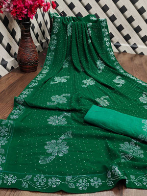 vriti fashion Self Design Bollywood Georgette Saree(Dark Green)