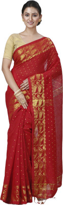 DipDiya Embellished, Self Design Handloom Cotton Blend Saree(Red)