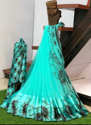 Bombey Velvat Fab Embellished Pochampally Georgette, Chiffon Saree(Light Green)