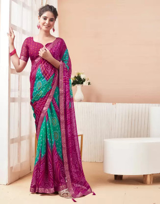 Sudarshana Printed Bandhani Chiffon Saree(Magenta)