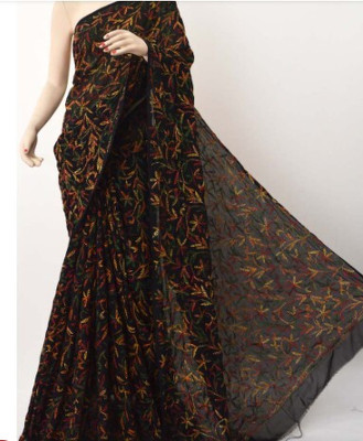 Afia Lucknowi Chikankari Embroidered Lucknow Chikankari Georgette Saree(Multicolor)