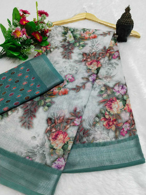Gajal Self Design Kanjivaram Linen, Cotton Linen Saree(White)