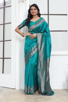 Sarvada Woven Kanjivaram Silk Blend Saree(Green)