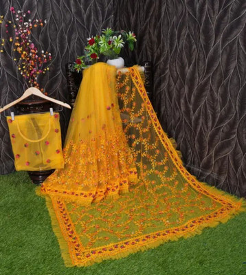 NIYANTAKSH Embroidered Bollywood Net Saree(Yellow)