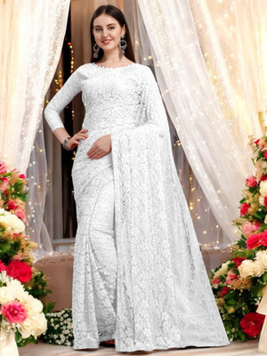 NEXA Printed Bollywood Brasso Saree(White)