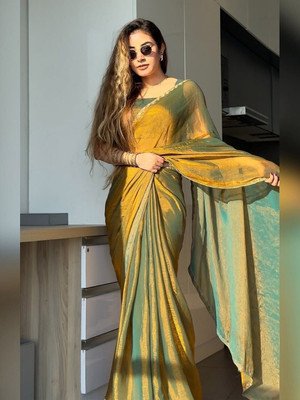 Rangvaali Solid/Plain Bollywood Chiffon Saree(Gold)