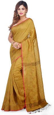 Divastri Printed Taant Pure Cotton Saree(Yellow)