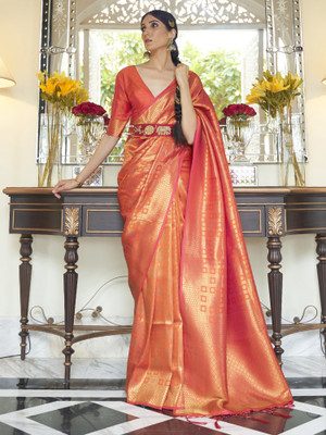 Divastri Woven Banarasi Silk Blend Saree(Pink)