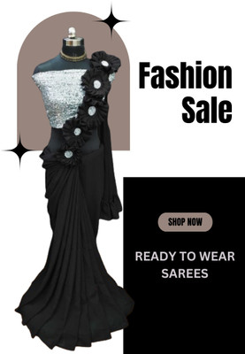 LDCN Embellished, Self Design, Solid/Plain Bollywood Georgette Saree(Black)