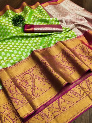 Manasvi Enterprise Woven, Self Design, Temple Border Banarasi Pure Silk, Tussar Silk Saree(Green)