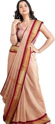 AAYATFABRICS Woven Banarasi Cotton Silk Saree(Beige)