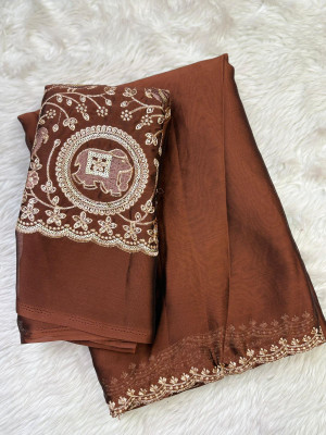 Sitanjali Lifestyle Embroidered Bollywood Silk Blend Saree(Brown)