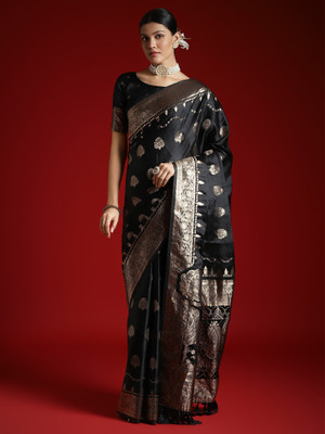 Tasrika Woven Banarasi Satin Saree(Black)