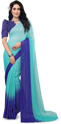 Moda Rapido Self Design, Striped, Embellished Bollywood Satin Saree(Blue)