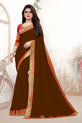 SAMRUDDHI TRENDZ Solid/Plain Bollywood Silk Blend Saree(Brown)