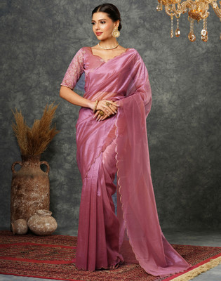 Divastri Solid/Plain Bollywood Net Saree(Pink)