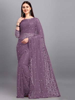 Indy Bliss Self Design Lucknow Chikankari Net Saree(Blue)