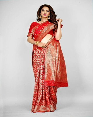 Akag Woven Kanjivaram Pure Silk Saree(Red)