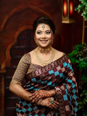 S P CREATION Woven Mekhela Chador Silk Blend Saree(Brown)