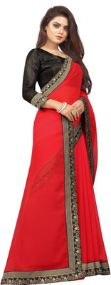 LIMTD Solid/Plain Bollywood Georgette Saree(Red)