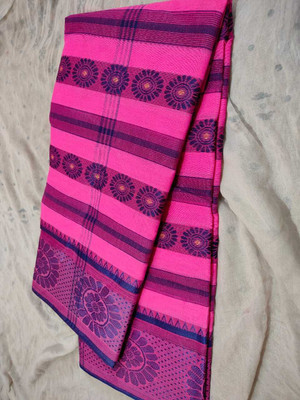 Ghosh handloom Temple Border Tant Cotton Blend Saree(Pink)