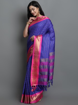 valida Striped Dharmavaram Cotton Silk Saree(Blue)