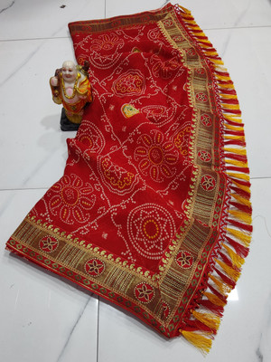 SHIV COLLECTION Printed Bandhani Georgette Saree(Red)