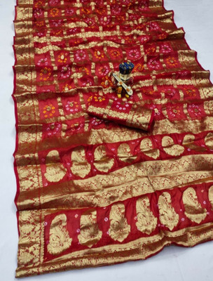 MINE CHOICE Printed Patola Art Silk, Jacquard Saree(Red)