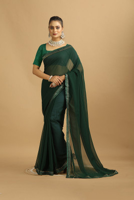MAHARAJ SAREES Solid/Plain Bollywood Georgette Saree(Green)