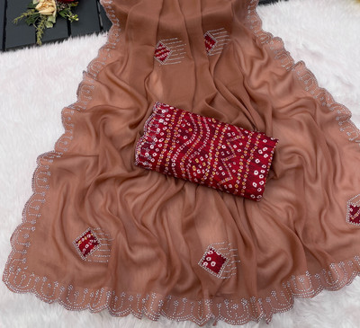 LAJEELEE Embroidered Bollywood Georgette Saree(Brown)