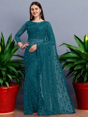 Fashion Nexa Floral Print Bollywood Net Saree(Blue)