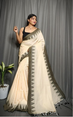 Bhadra Temple Border Handloom Handloom Pure Cotton Saree(Cream)