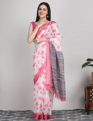 Tantvi Floral Print Daily Wear Cotton Blend Saree(Multicolor)