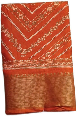 Fashionlu Printed Bandhani Cotton Silk Saree(Orange)