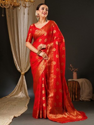 ANOUK Woven Banarasi Satin Saree(Red)