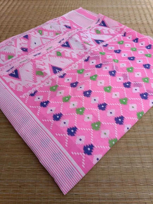 Dristikone Woven Jamdani Pure Cotton Saree(Pink)