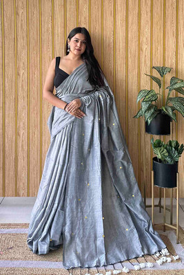 SUEE SUTA Woven Handloom Cotton Blend Saree(Grey)