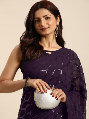Clemira Embellished Bollywood Georgette Saree(Purple)