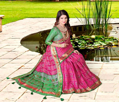 LAVYANSH CREATION Printed Patola Silk Blend Saree(Pink)