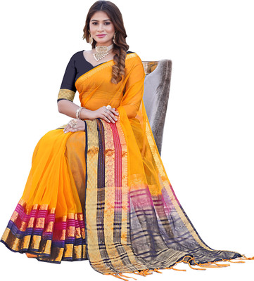 Aarunika IC Solid/Plain Bollywood Organza Saree(Yellow)