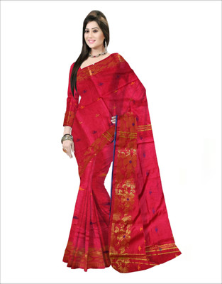 Pradip Fabrics Self Design Handloom Cotton Blend Saree(Red)