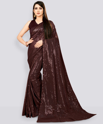 Clemira Embellished Bollywood Georgette Saree(Brown)