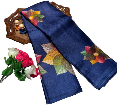 ANNAMALAIYAR TEX Floral Print Banarasi Cotton Silk Saree(Multicolor)